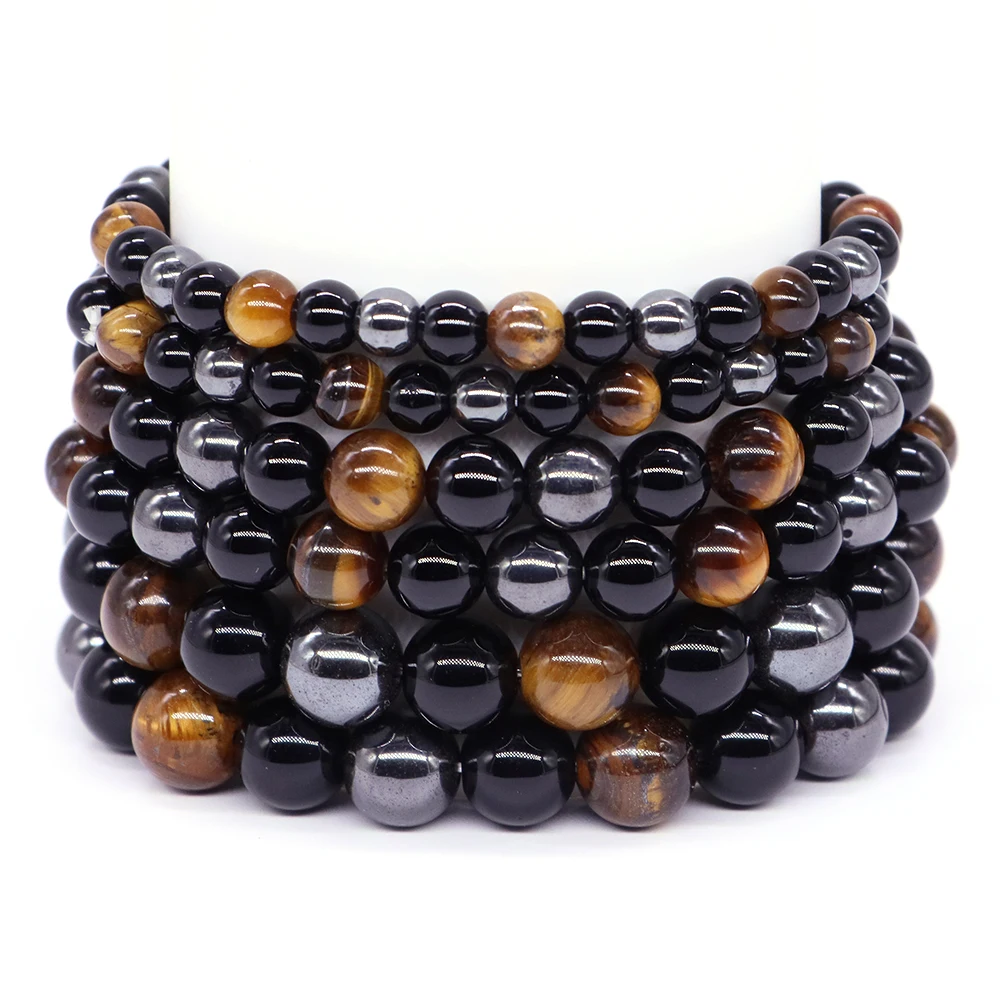 Natural Black Obsidian Hematite Colorful Tiger Eye Beads Bracelets for Men Women Couple Magnetic Health Protection Soul Jewelry