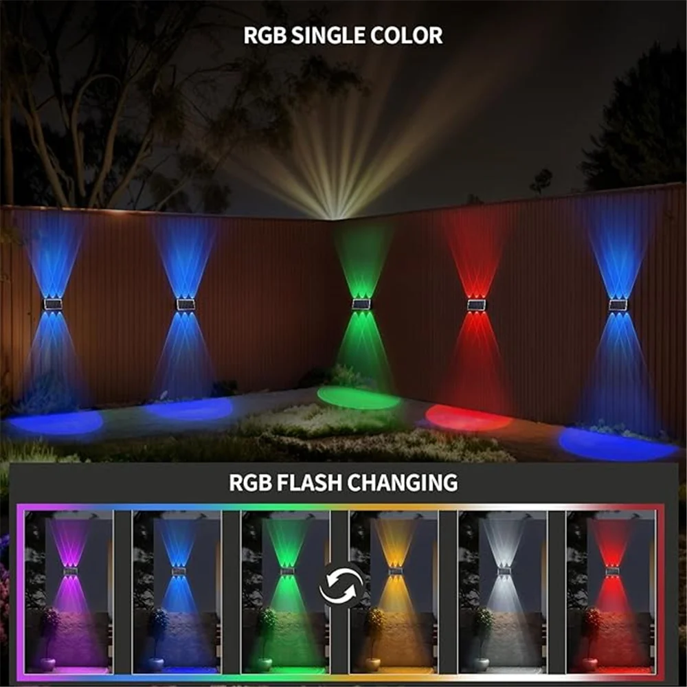 Up And Down Solar Wall Light 4/6/8 LED RGB Solar Fence Light Convex Mirror Solar Wall Washer for Backyard Pool Railing Porch