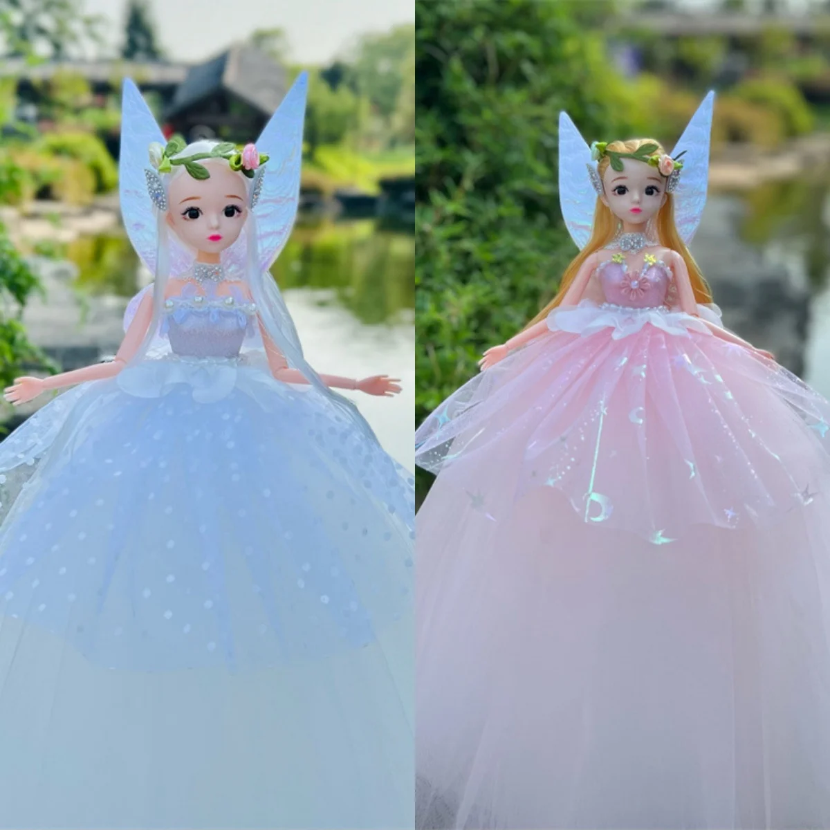 30cm bonito elfo flor fada menina princesa boneca brinquedo 1/6 bjd olhos realistas articulações móveis bonito vestido de casamento menina jogar casa brinquedo