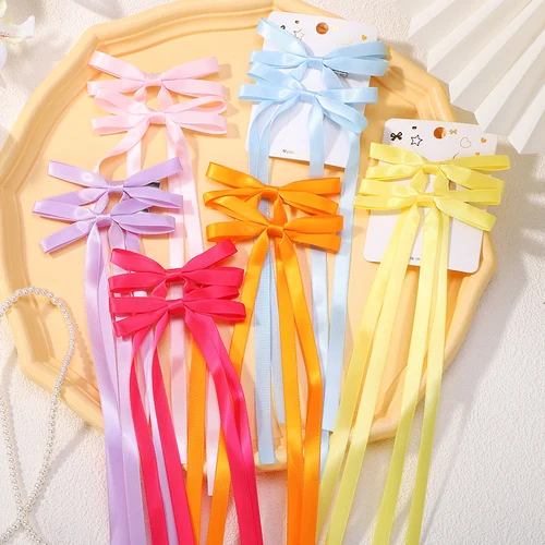 LOVEKIKI, 2 uds., pinzas para el pelo con lazo largo y borlas para niña, cinta encantadora, tocado Ins, pasador de cola de caballo para fiesta, accesorios para el cabello para mujer