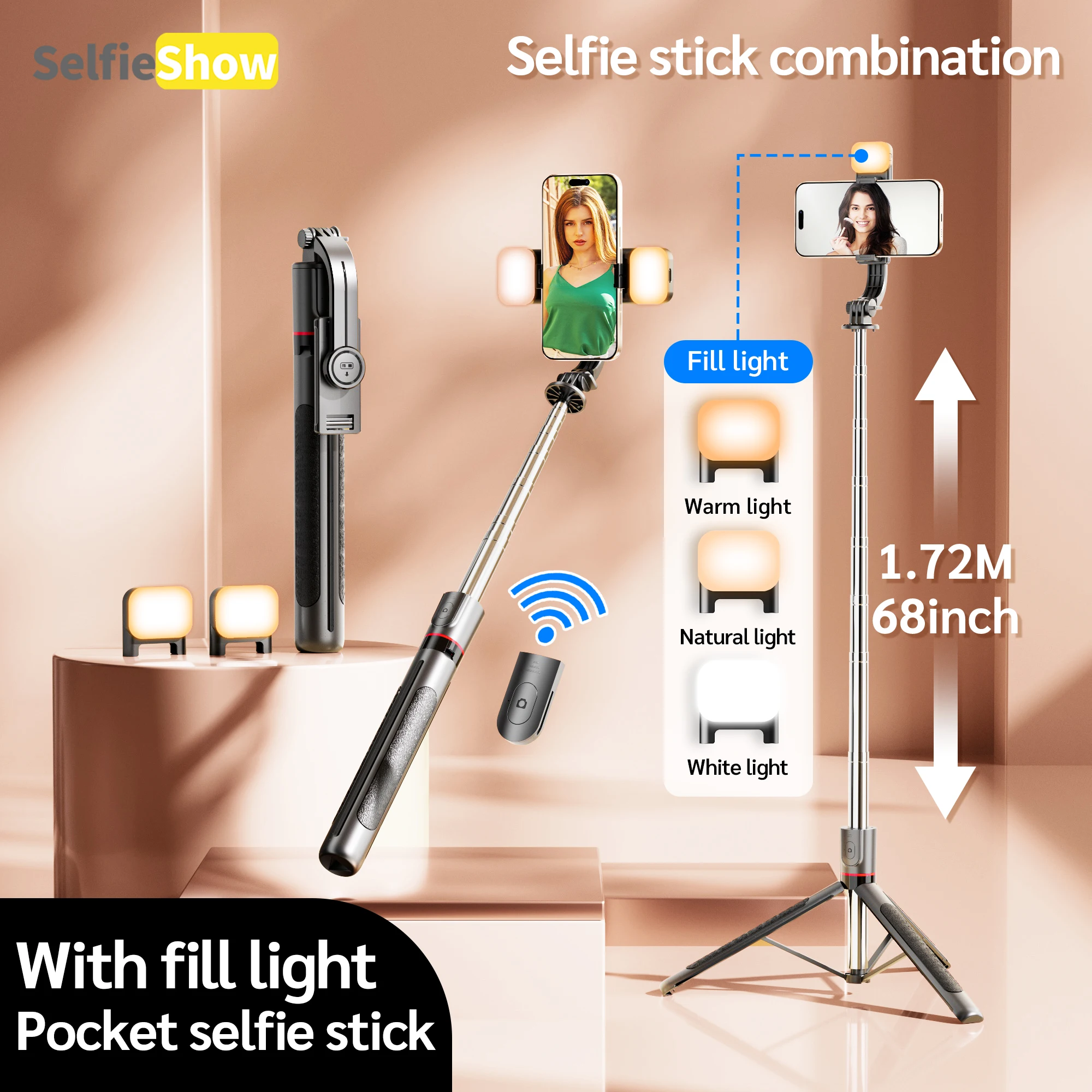 

Selfieshow F15 Selfie Stick Tripod Extendable Pole Wireless Bluetooth Phone Holder for Smartphone Shooting Vlog Video Recording