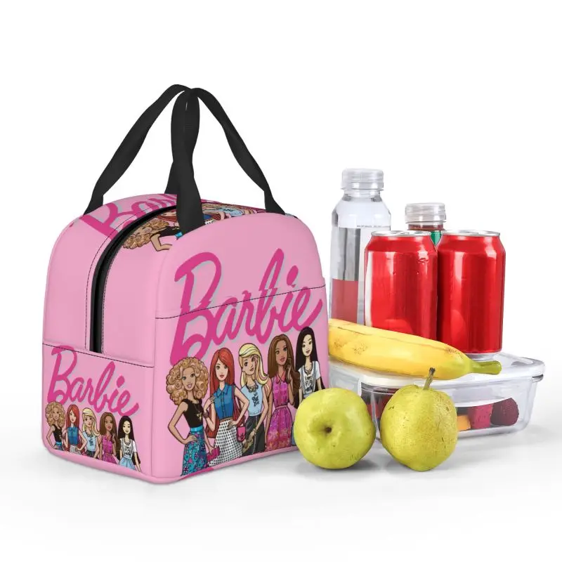 Custom Pink Girl Barbie Lunch Bag Reusable Cooler Thermal Insulated Bento Box For Women Kids School Travel Food Tote Bags