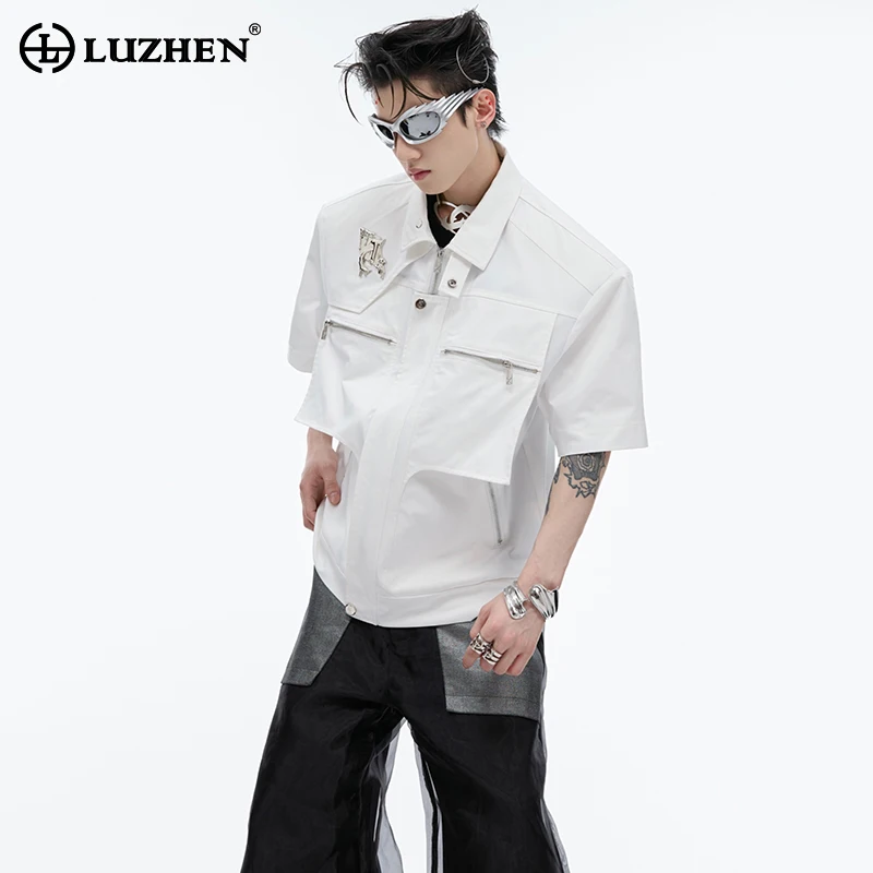 

LUZHEN Stylish Original Double-layer Patchwork Design Casual Jacket Men's 2024 Summer New Trendy Short Sleeve Shirts Coat LZ4013