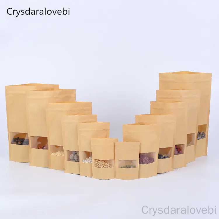 

Packing Zip lock Kraft Paper Window Bag Stand up Gift Dried Food Fruit Tea packaging Pouches Zipper Self Sealing Bags