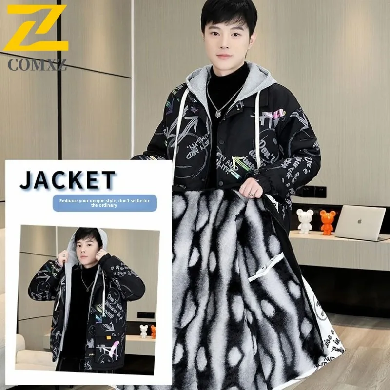 

COMXZ Мужская стеганая куртка 2025 Стильная прогулочная морозостойкая куртка с капюшоном для путешествий на лыжах Parker Coat Street Premium Design Куртка-пуховик