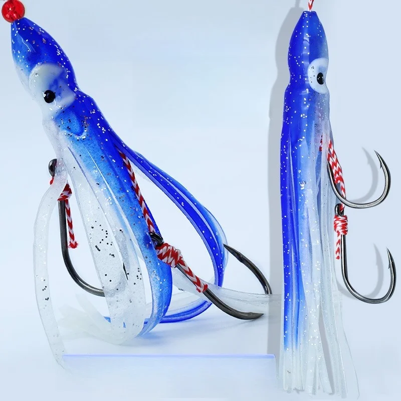 1 Stück Vollleuchtender Tintenfisch-Köder, Doppelhaken Bio-mimetischer Oktopus-Köder, Tiefsee-Köder für Bootsfischen, Meeresangeln, Jigging-Köder