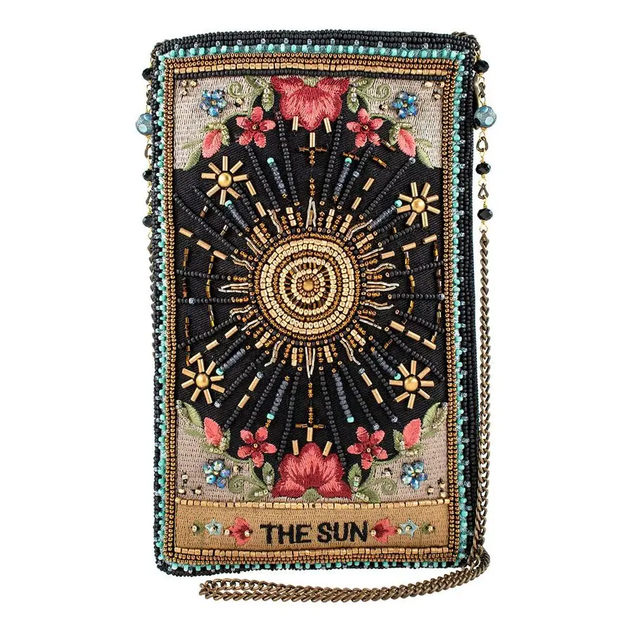 

On Beaded Crossbody Cell Phone Bag Clutch Sun and Floral Design with Adjustable Strap, Multicolor