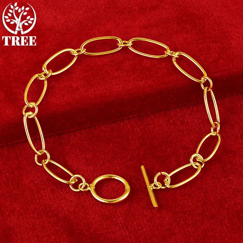 

ALITREE 24K Yellow Gold Elliptical Chain Bracelets For Woman Party Engagement Wedding Christmas Birthday Fashion Jewelry Gifts