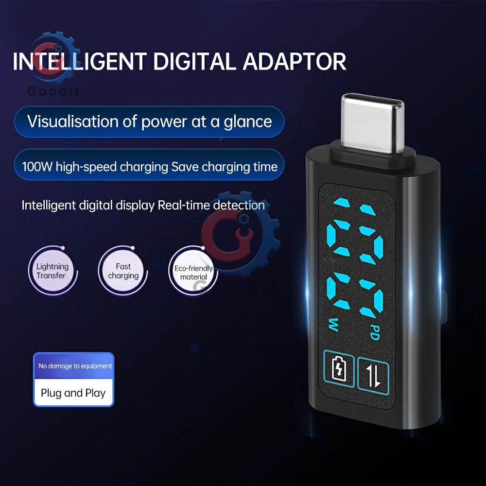 DC 12V 2A Voltmeter Power Meter Digital Conversion Head PD100W Fast Charging Adapter USB Type-C Connector Data Transmitter