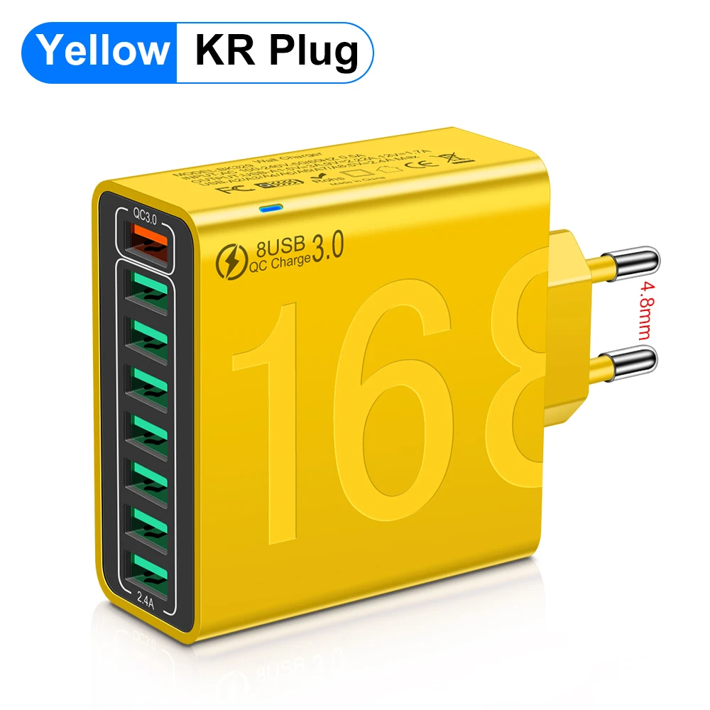 WALKESEN Insgesamt 150 W 8 Ports USB-Ladegerät Schnelllade-Handy-Ladegerät-Adapter für iPhone Samsung Xiaomi 14 15 Quick Charge 3.0 Wandladegerät 6