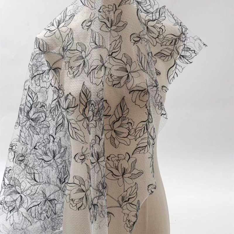 

New Multicolor Embroidered Mesh Lace Fabric for Women Dress Wedding Gown Material By The Yard