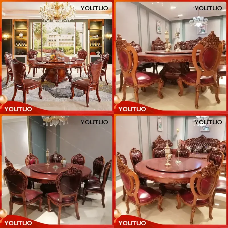 Champagne Gold Luxury Rectangle Dining Table with 6 Chairs Furniture Set Modern Craftsmanship Royal Design Style