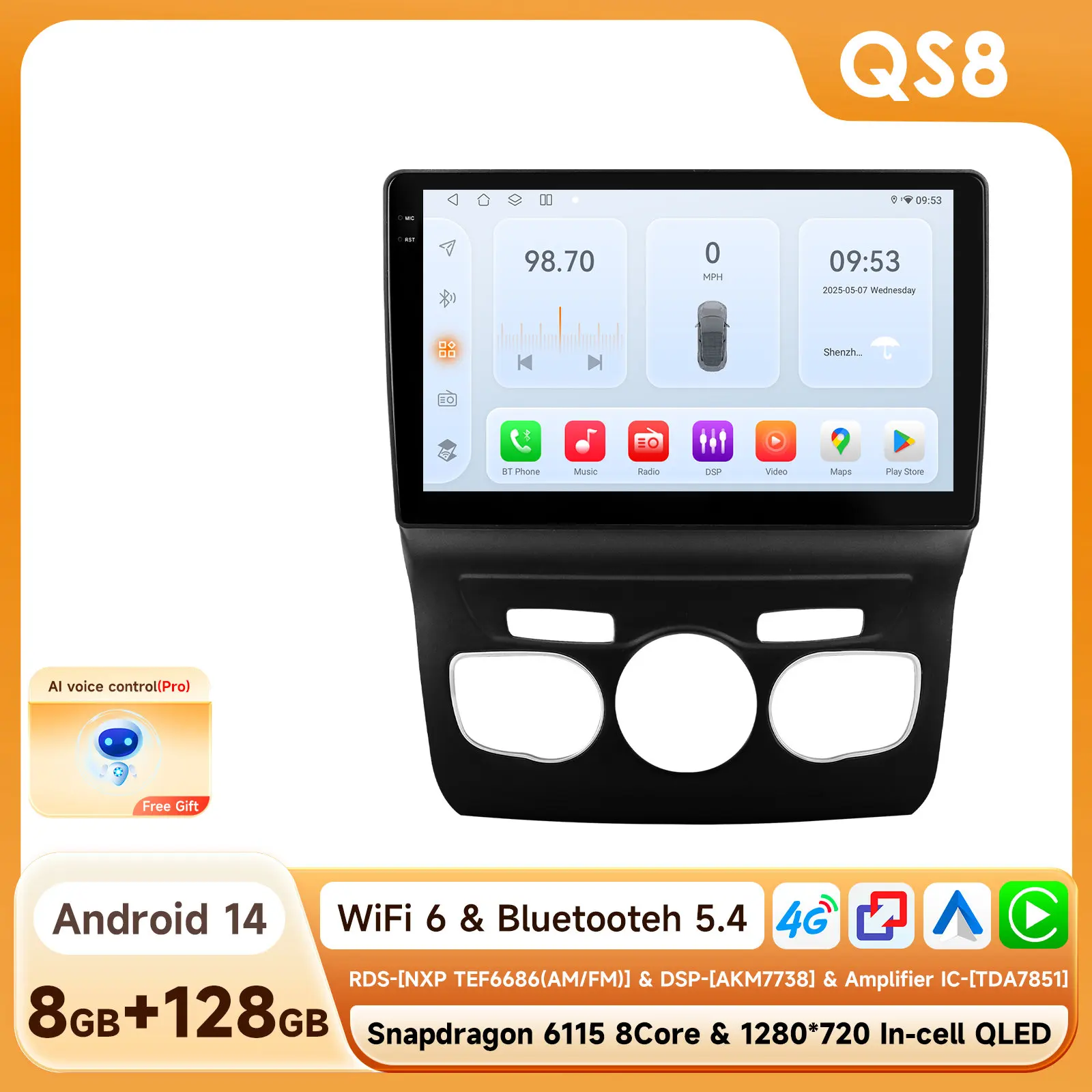 Hizpo Ai Draadloze Carplay Radio Android Scherm Voor Citroen C4 C4l Ds4 2013 - 2017 Multimedia-Ontvanger Auto Wifi Gps Head Unit Bt