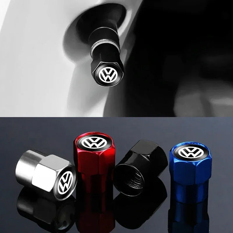 Car For Volkswagen VW 4Pcs 3D Aluminum Alloy Car Wheel Tire Valve Caps For Volkswagen VW Golf 4 5 6 7 Jetta Polo Caddy GTI Bora