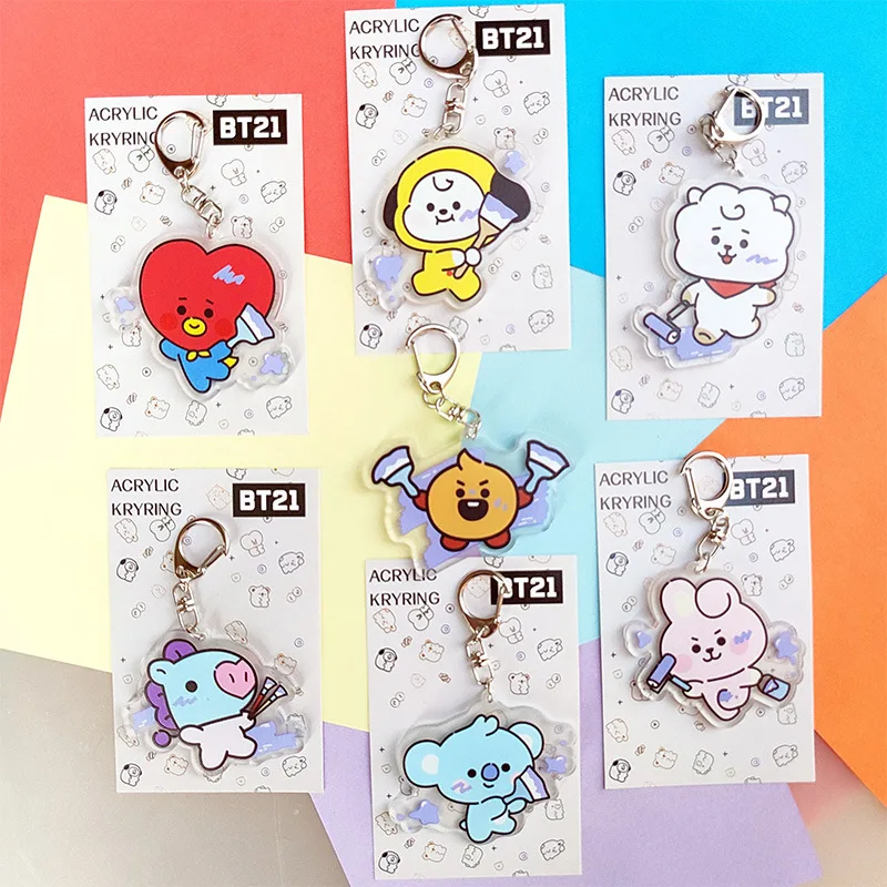 New Bt21ed Kawaii Anime Tata Rj Cooky Chimmy Graffiti Acrylic Keychain Cute Cartoon Bag Pendant Ornament Girls Gift