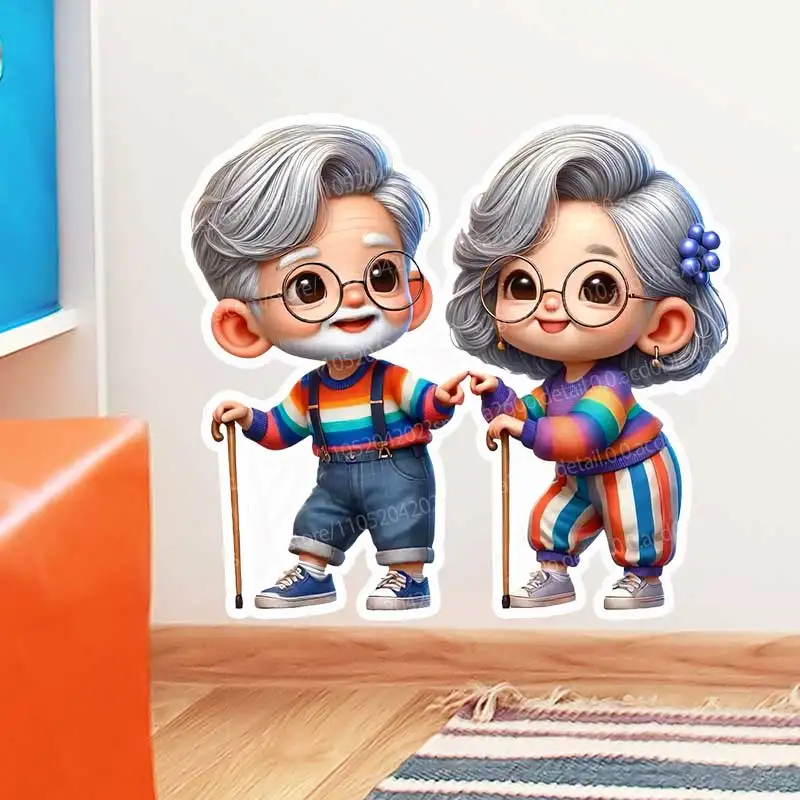 Cute Senior Couple Grandparents Wall Stickers Art Decals for Bedroom Living Room Wall Decoration AA285
