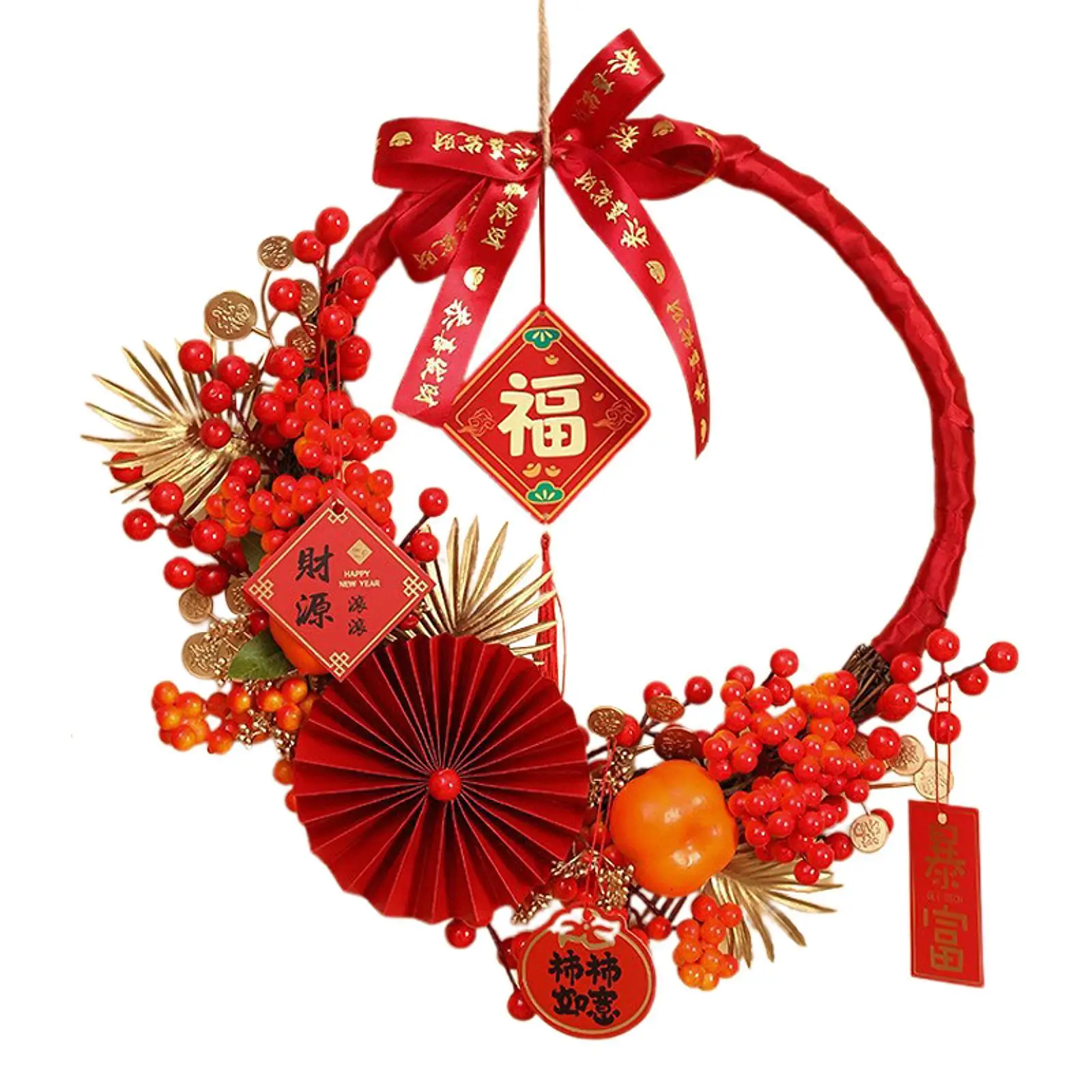 

Искусственный венок из красных ягод, подвесное украшение для декора окна дома на Китайский Новый год