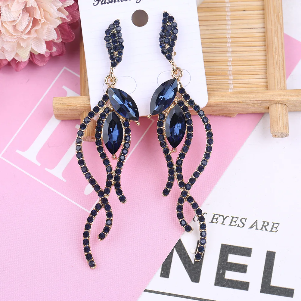 Fashion long rhinestone women's steel needle earrings fringed hollow symmetrical design elegant girls earrings earrings wholesal