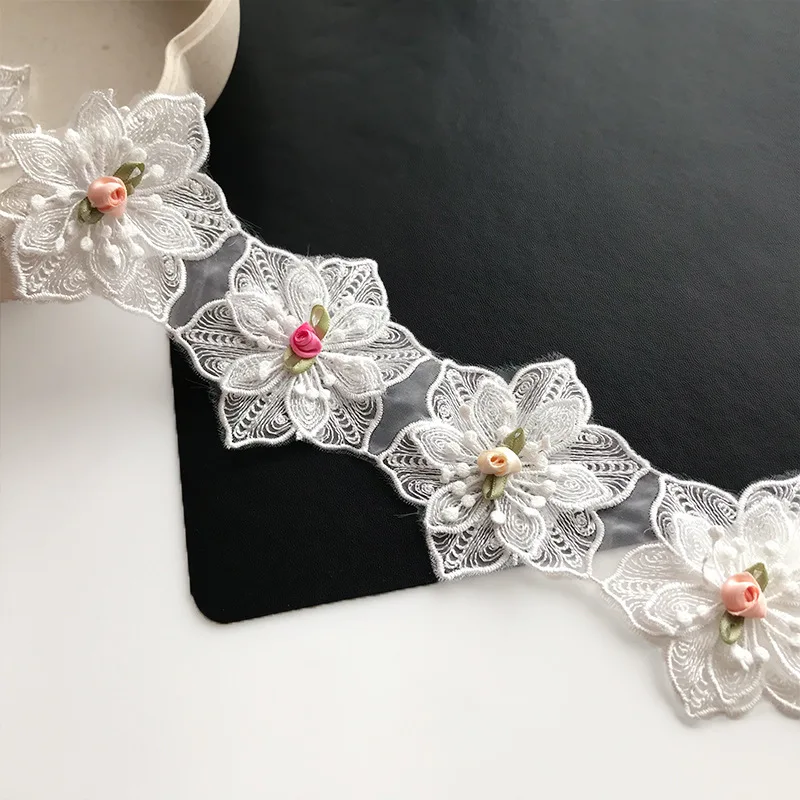 

15 ярдов белый цветок лист вышитая кружевная бейка лента аппликация ручной работы DIY одежда свадебное платье швейное ремесло хит продаж