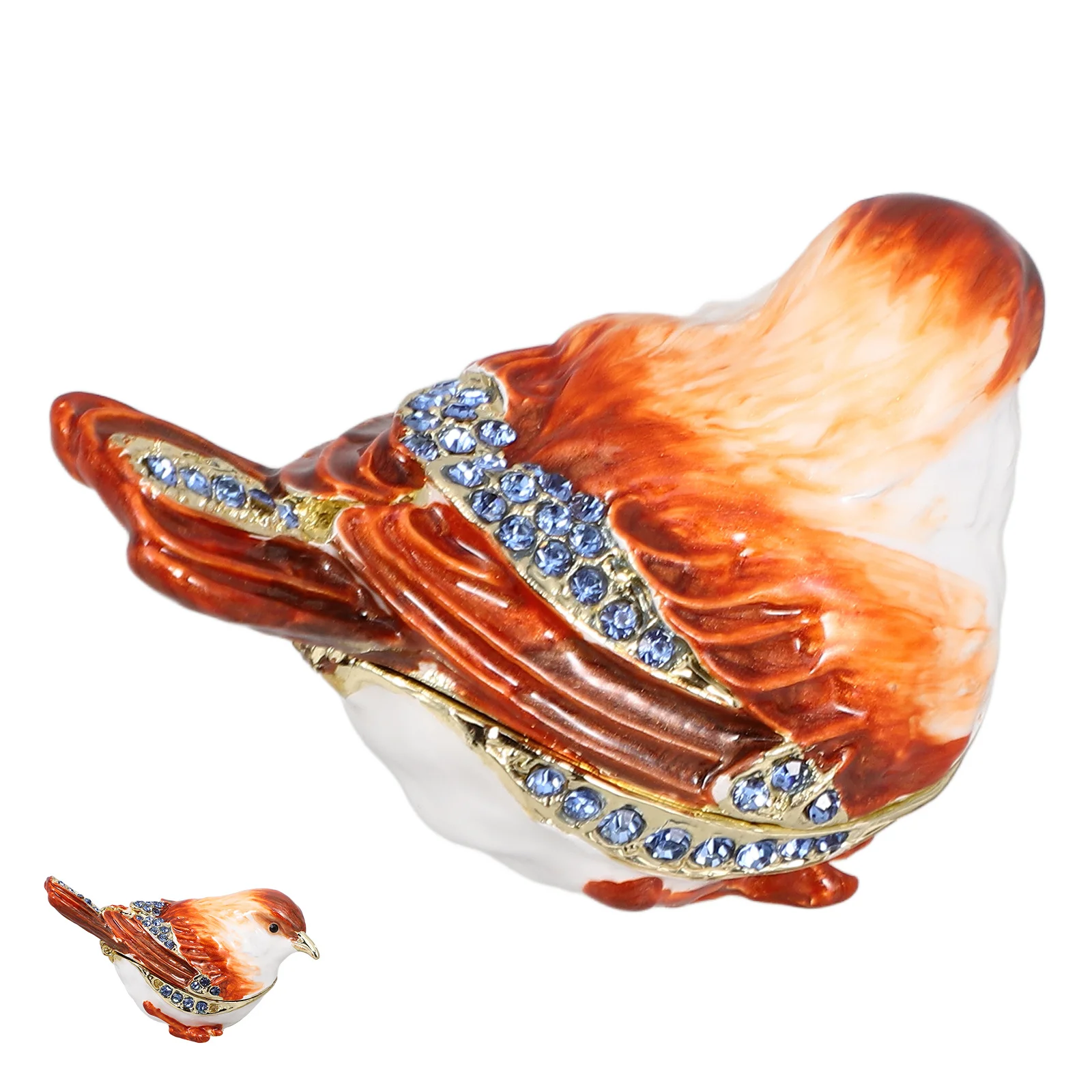 

Vintage Bird Trinket Box Enameled Jewelry Case Desktop Decor Organize Protect Valuables Gift for Her Bird Ornament