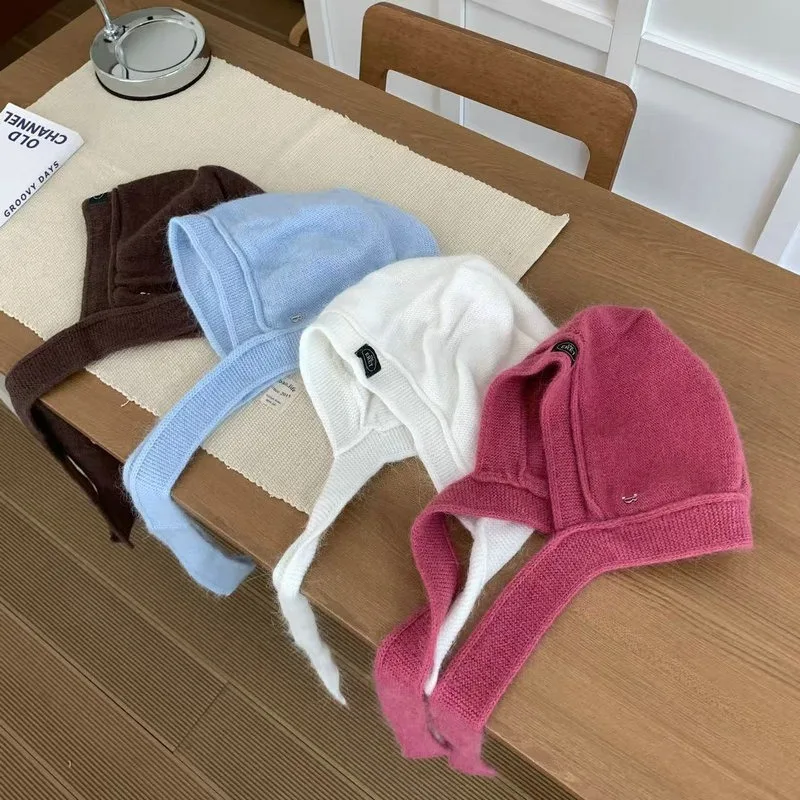 Gorro Bomber de punto de moda Original de estilo coreano 2025 Otoño e Invierno nuevo Color puro cálido y cómodo gorro de lana tejido