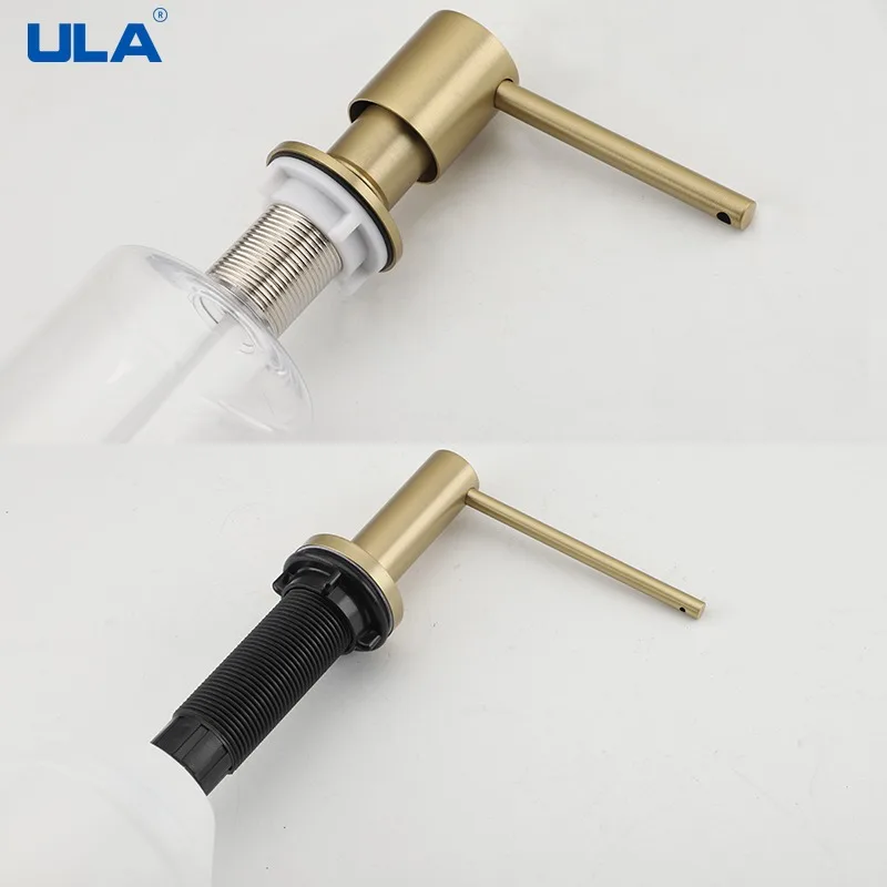 ULA Gold Kitchen Sink Liquid Soap Dispenser Liquid Soap Bottle Sink Mount Stainless Steel Head Hand Press Dispenser Bottle