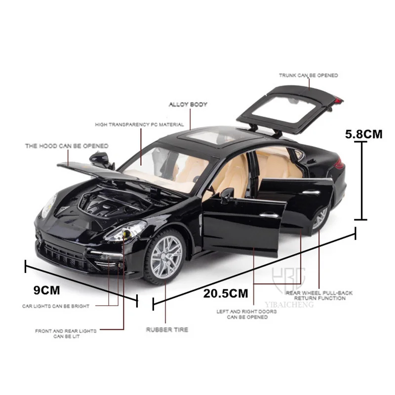 1/24 Panamera Simulation Car Model Toys Metal Diecast Alloy Vehicles Models With Pull Back Function Toys With Light And Sound