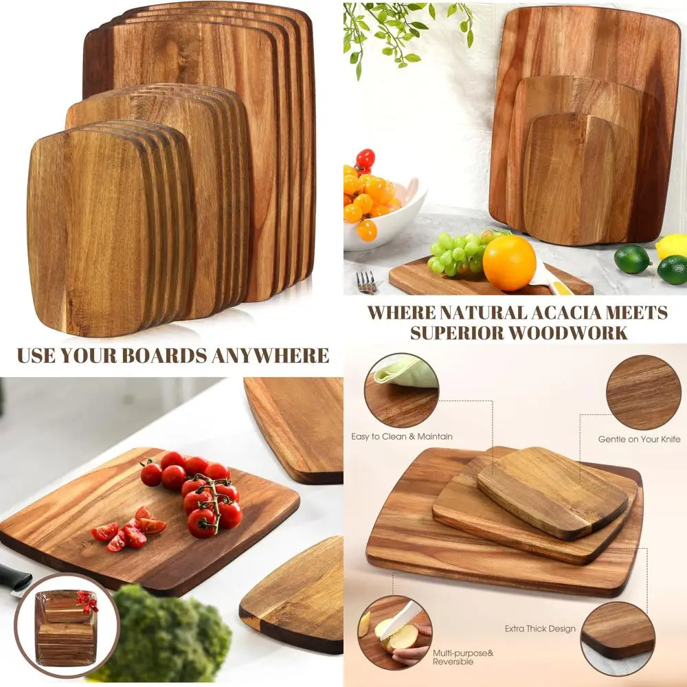 

Thick Acacia Wood Cutting Boards Set - Reversible Chopping Boards for Kitchen, 3 Sizes, Ideal for Meat, Cheese, Christmas Meals