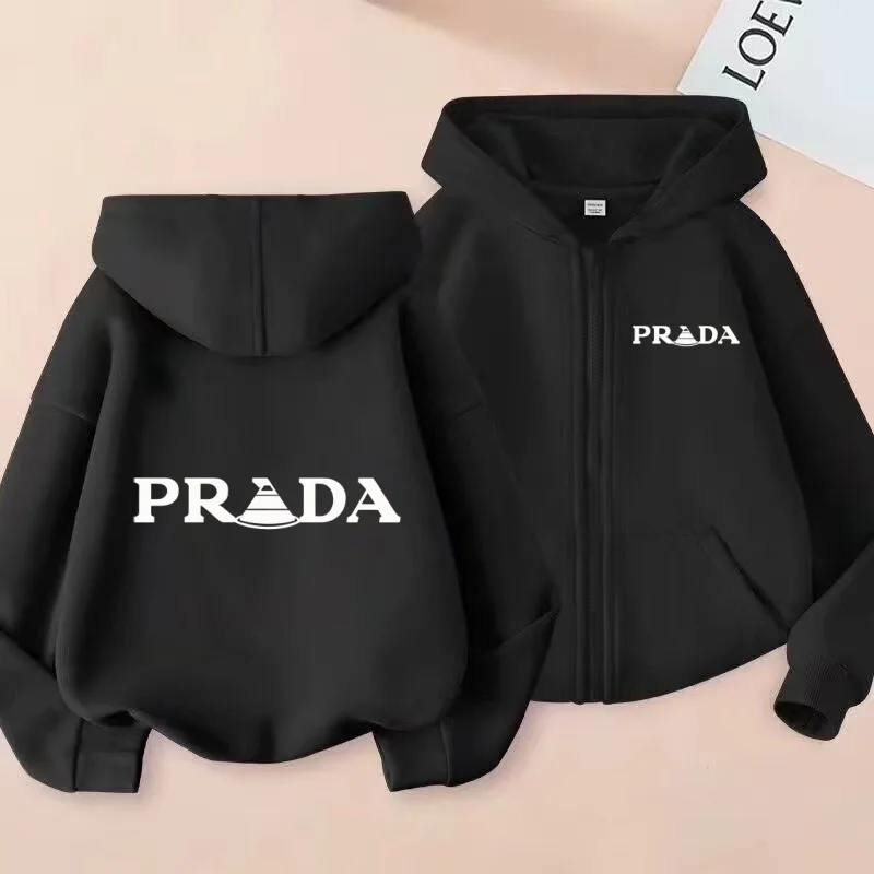 Kids Zipper Style Long Sleeve Autumn Winter Hoodie Letters Print Pretty Girl Coat Girls Boy 3-12Years Leisure Sweatshirt Clothes