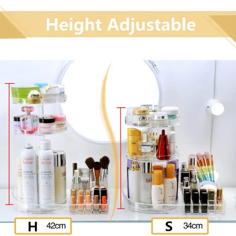 Height Adjustable Plastic Makeup Organizer 360 Degree Rotating Cosmetics Storage Rack for Lipstick/Skin Care Product Holder