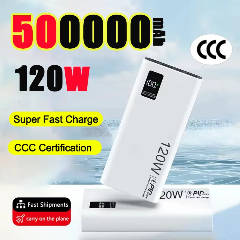 

500000 мАч Power Bank 120 Вт Сверхбыстрая зарядка аккумулятора большой емкости Powerbank для IPhone Huawei Samsung