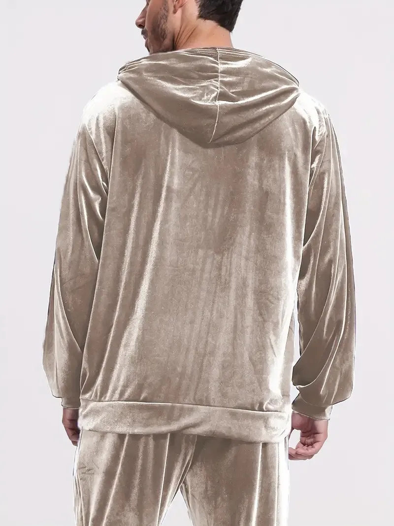 Herren-Trainingsanzug aus Samt in Goldoptik mit Reißverschluss-Hoodie, elastischen Bündchen und Jogginghose, Frühling/Herbst, europäisch-amerikanischer Casual-Stil, zweiteiliges Outfit – Detail 13