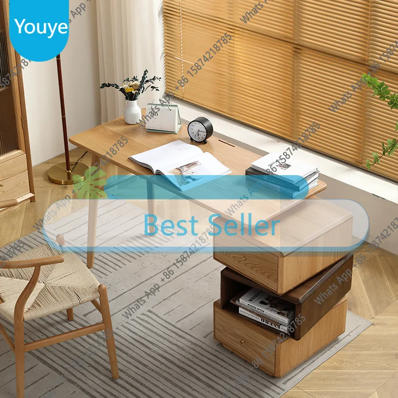 I Solid Wood Desk, Bookcase, Integrated Corner Computer Desk, Nordic Multi-functional Writing Desk, Retractable Desk