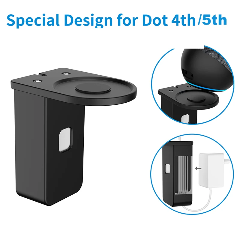 رف تثبيت حائط منفذ من PlusAcc لـ Alexa Echo Dot 5th 4th Gen Echo Pop موفرة للمساحة ملحقات مدمجة لإدارة الكابلات