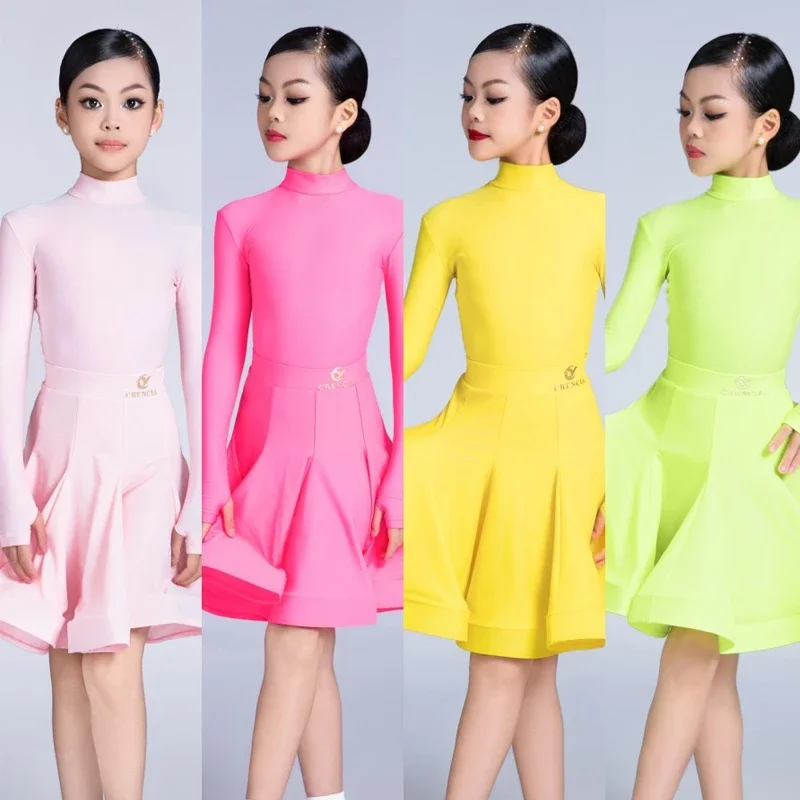 

New National Standard Ballroom Dance Competition Clothing Girls Long Sleeves Latin Dance Dress Stage Practice Suits