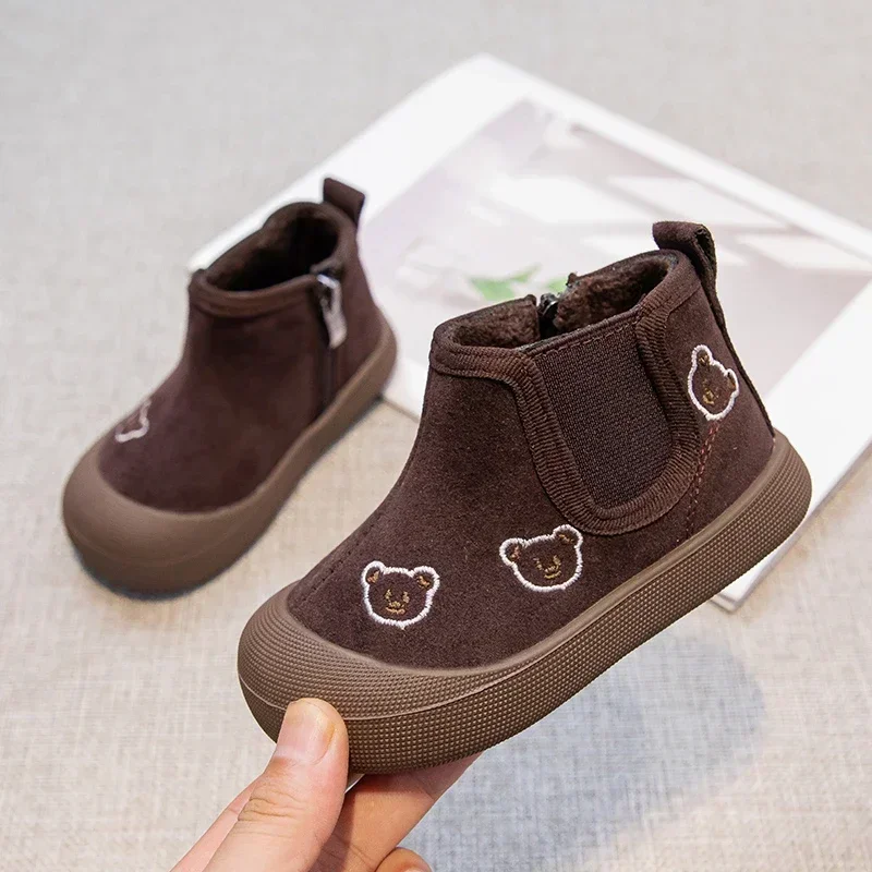 

Winter Children Shoes Baby Boys Girls Snow Boots Cartoon Bear Kids Warm Plush Boots Non-slip Infant Toddler Shoes