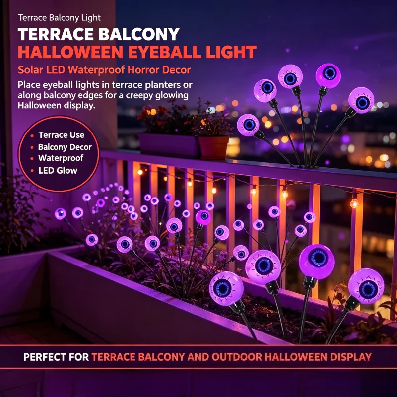 Halloween Outdoor Solar Eyeball Garden Lights Waterproof Purple Green Red LED Lawn Lights Yard Terraces Balcony Horror Decor