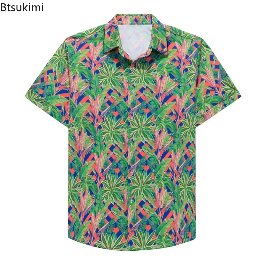 

Summer Fashion Beach Holiday Shirt for Men Casual Floral Print Short Sleeve Blouse Men Comfy Ice Silk Quick Drying Tops Hawaiian