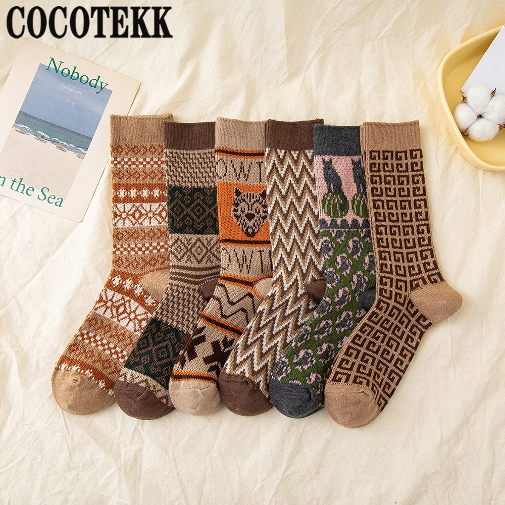 Combed Cotton Women Socks Winter Thick Colorful Thick Causal Warm Long Wool Socks Female Fashion Striped Breathable High Quality