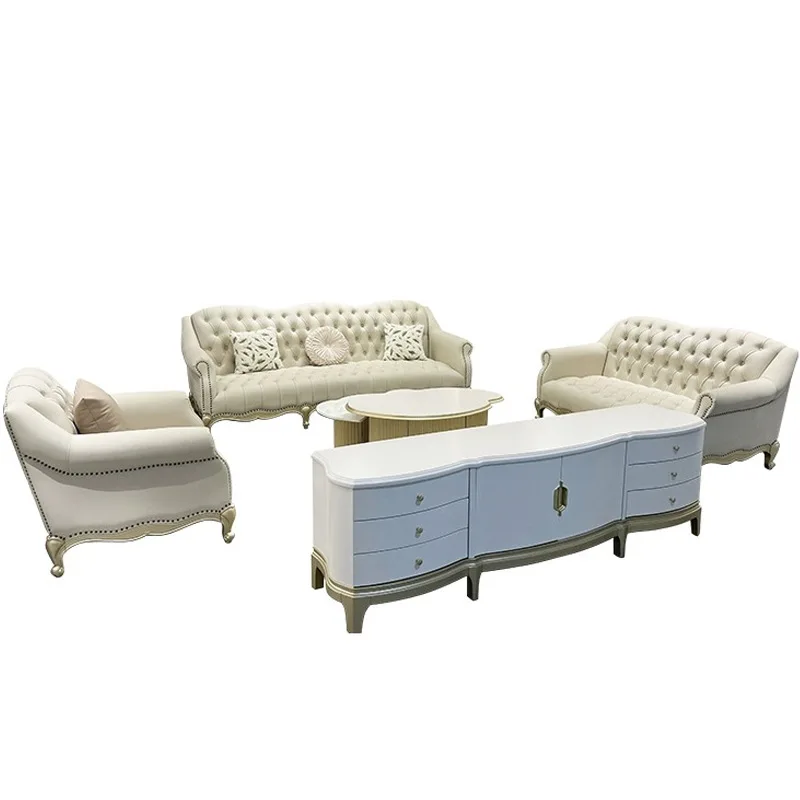 

Solid wood combination sofa classic pull button villa high-end leather furniture