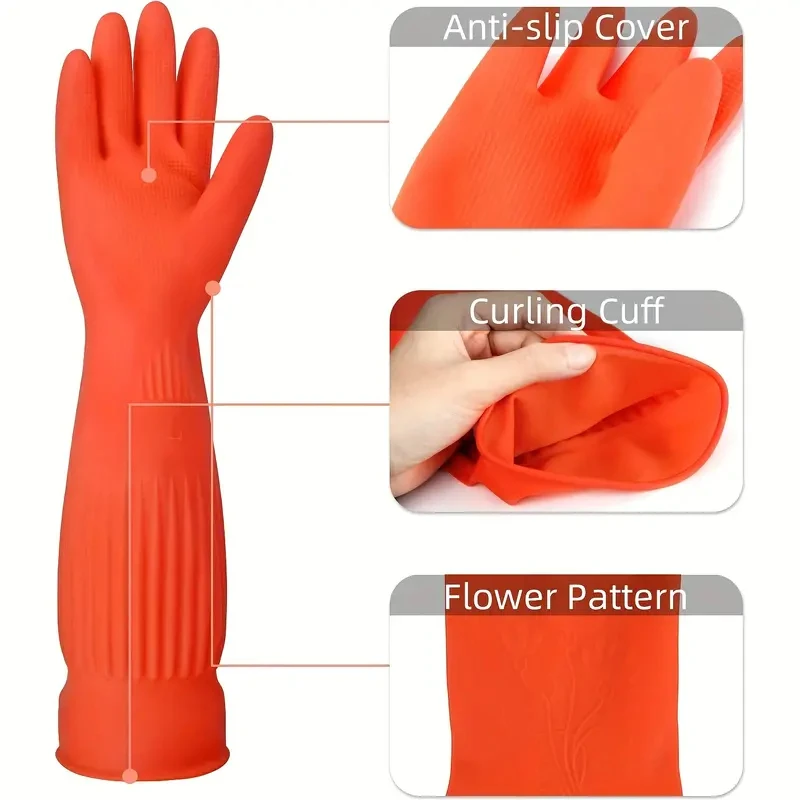 1Pair Lengthen Dishwashing Cleaning Gloves Latex Rubber Waterproof Work Hand Gloves for Household Scrubber Kitchen Clean Tool