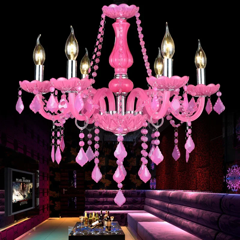 

Colorful Crystal Chandelier Dining Table Bedroom Living Room Home Decor Hanging Lamp KTV Bar Restaurant Pink Pendant Lights