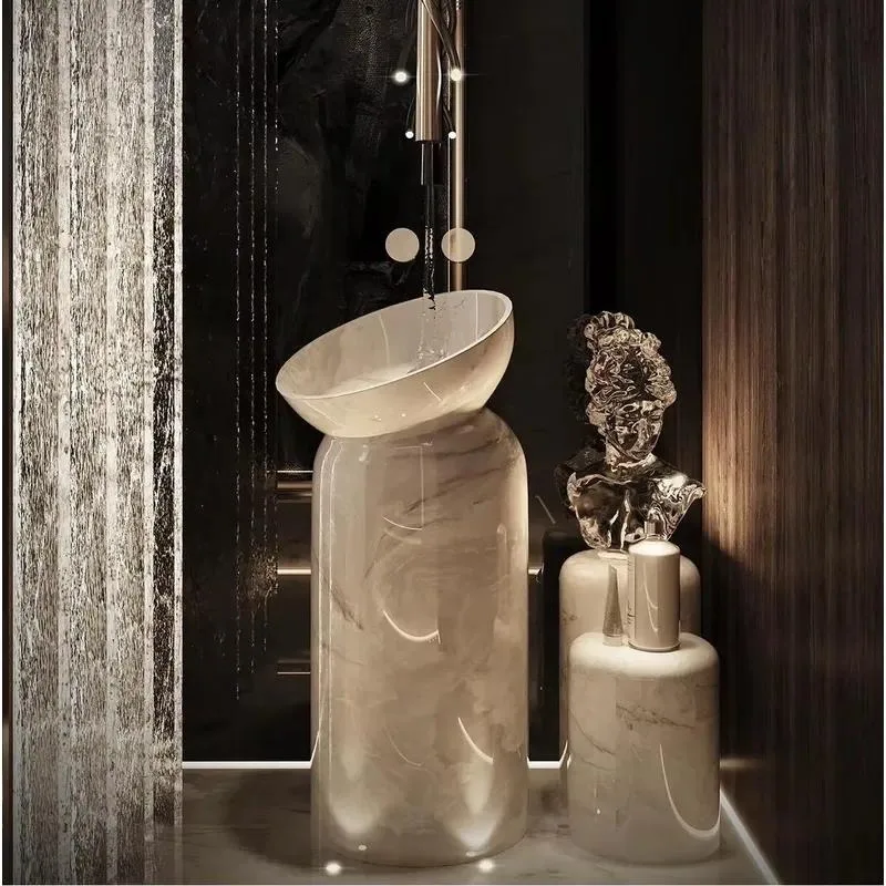 Translucent Natural White Marble Column Sink Freestanding Bathroom Basin for Luxurious Decoration