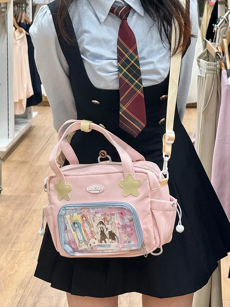 JIAERDI Harajuku Yellow Itabag Crossbody Bags Women Nylon Handle Casual Messenger Bag Girls Transparent Mini Backpack Ita Bags view 4
