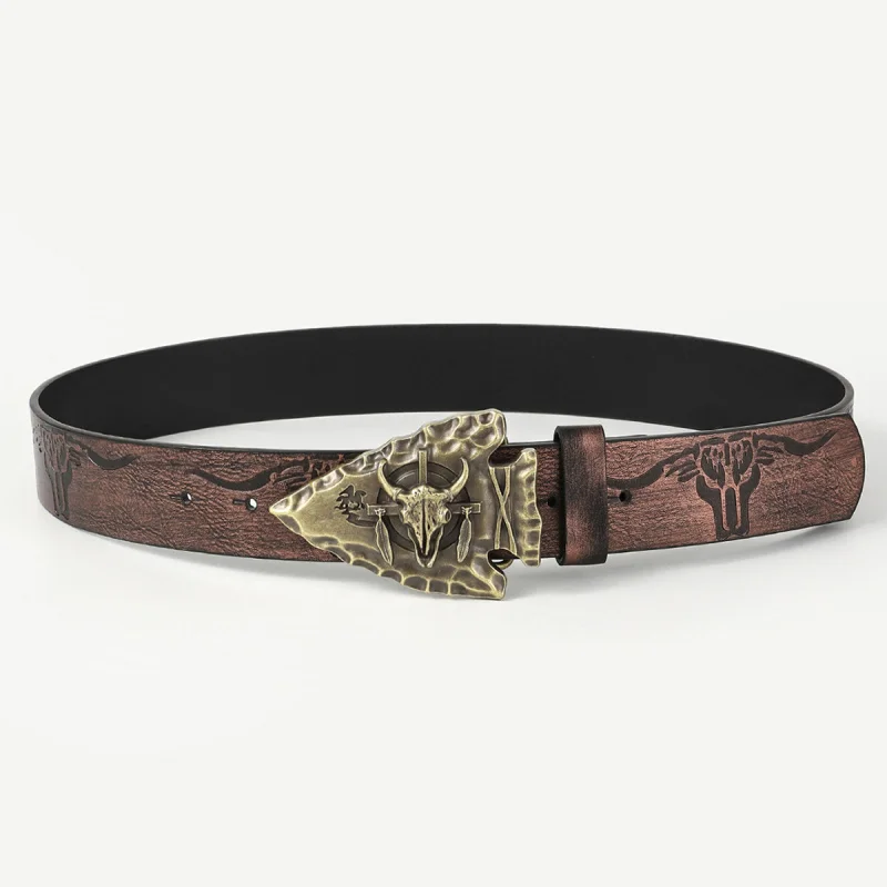 

Cowhead belt with western-style print, cowhide belt for men and women, fashionable retro decorative belt