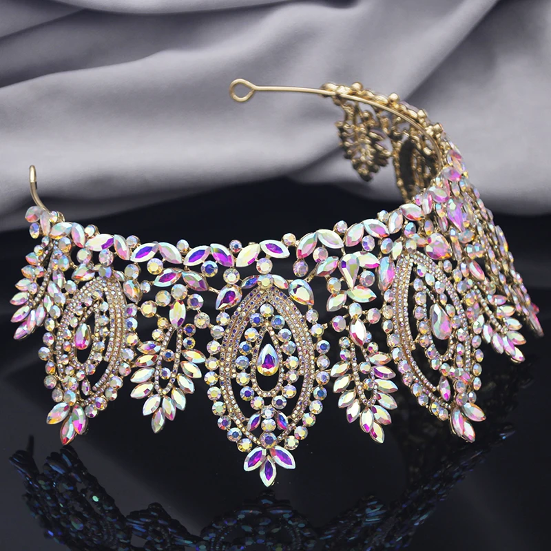 Royal Queen Pageant Miss Big Diadem Bridal Crown Large Tiaras for Women Prom Wedding Crowns Hair Jewelry Accessories
