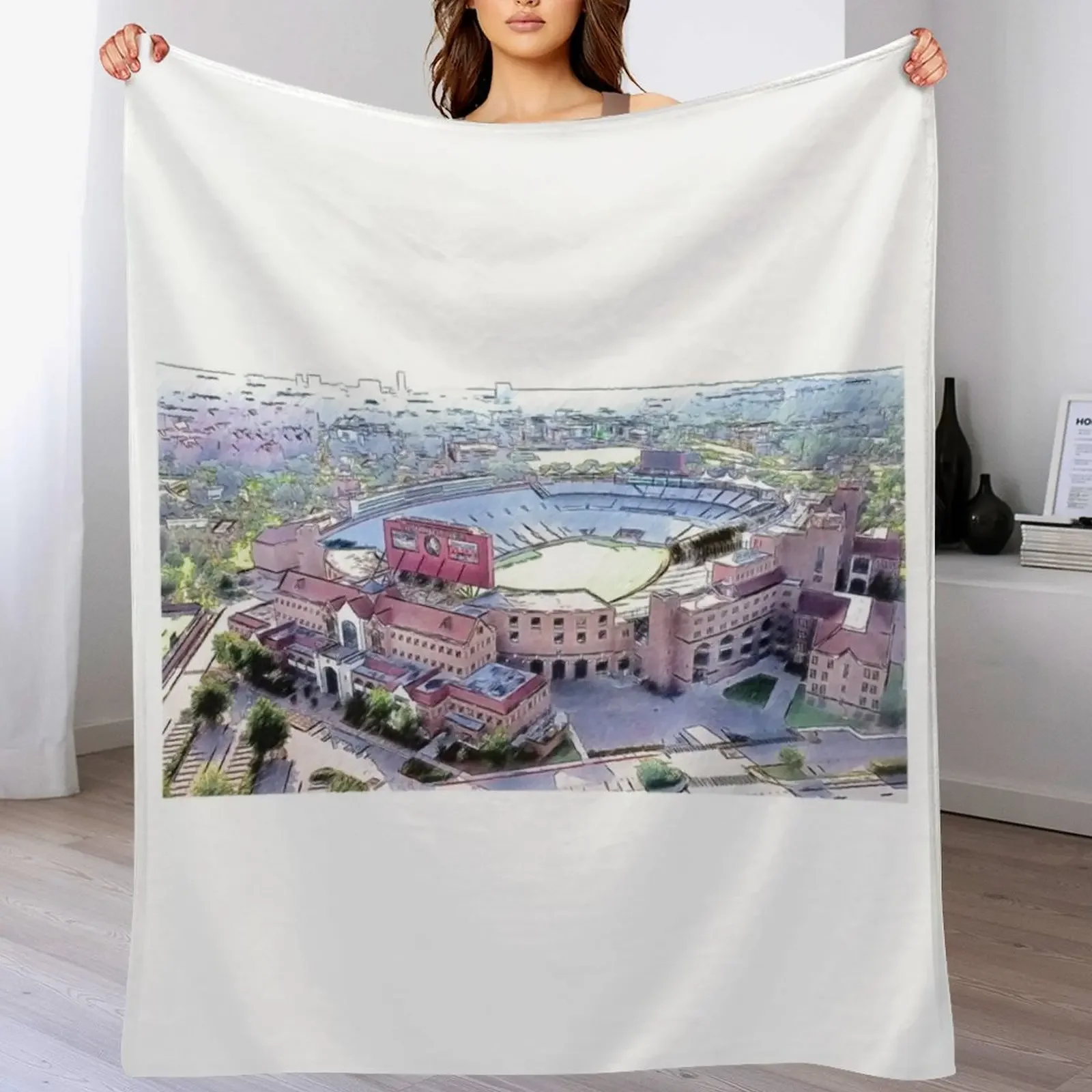 

Aerial of the Doak Campbell Stadium in Tallahassee, Florida - pencil sketch Throw Blanket Soft Plaid anime Blankets