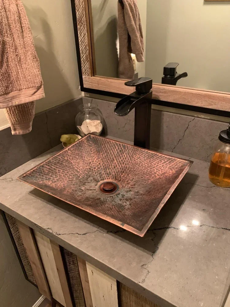 Washbasin Washbasin Large single basin Bathroom semi-inlaid basin Washbasin Undercounter basin Copper retro metal integrated