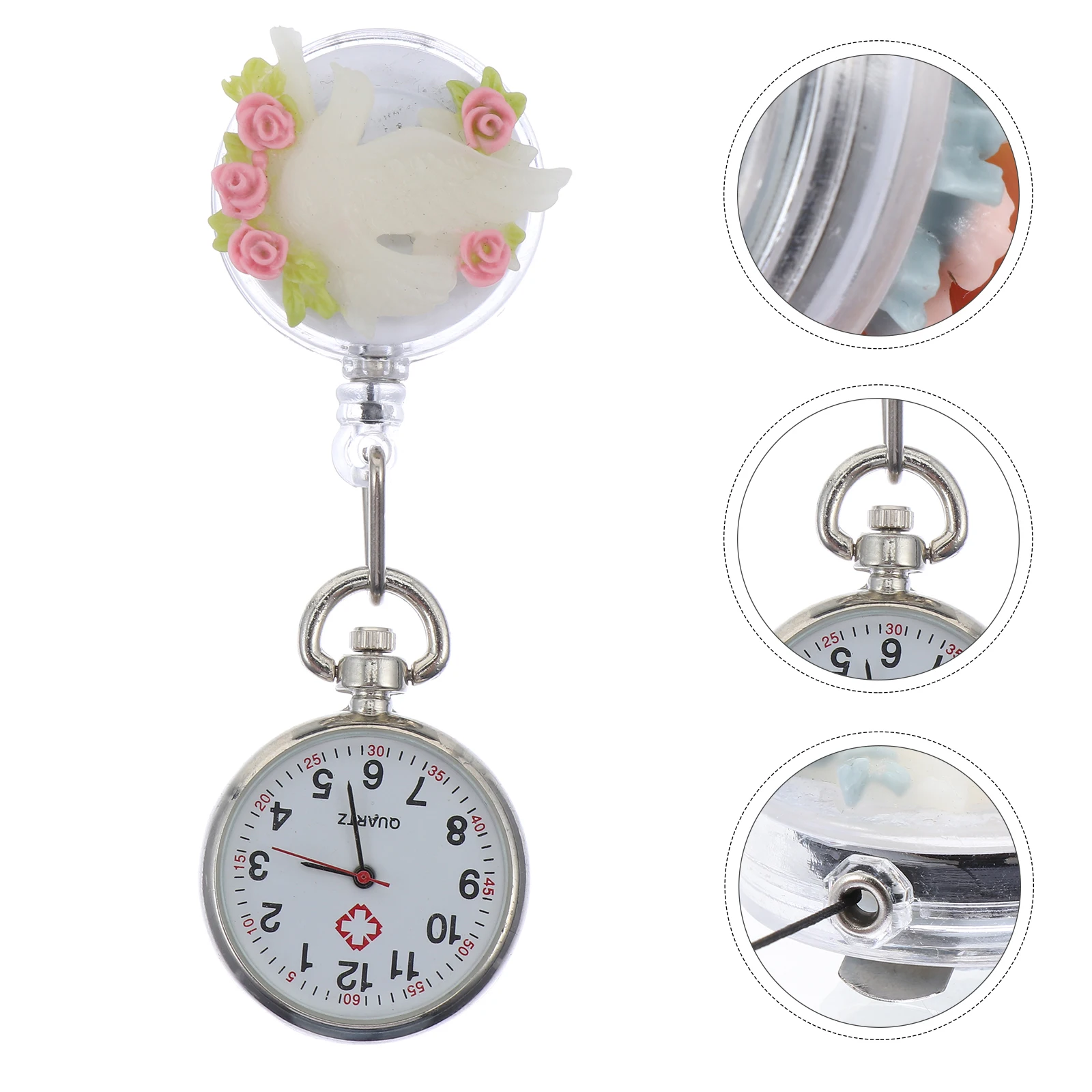 

Floral Decorative Nurse Pocket Watch Clip On Design for Women Low Power Operated Fashion Nurses Watches Pocket