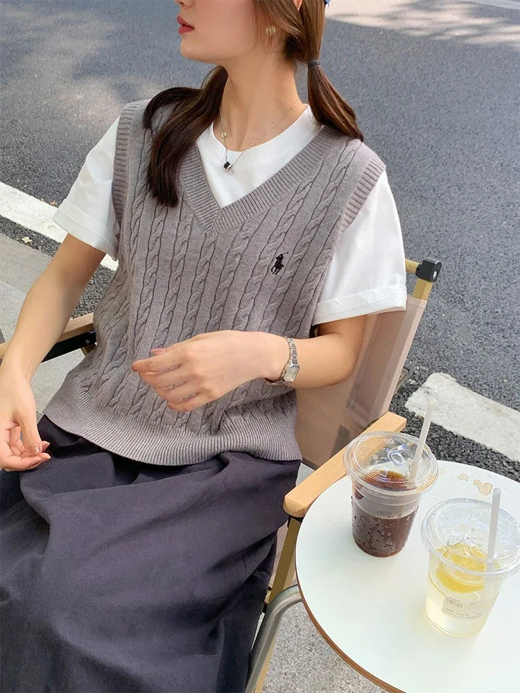 Suéter con cuello en V para mujer, chaleco liso sin mangas estilo Preppy, chaleco de punto dulce, Jersey informal para mujer, chaleco para Otoño e Invierno